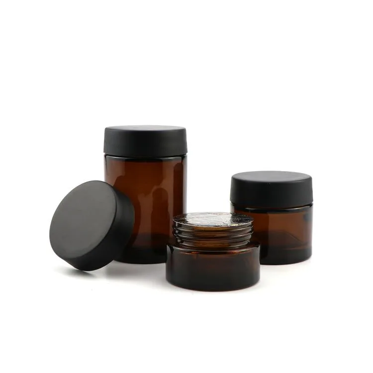 2oz brown child resistant glass jar
