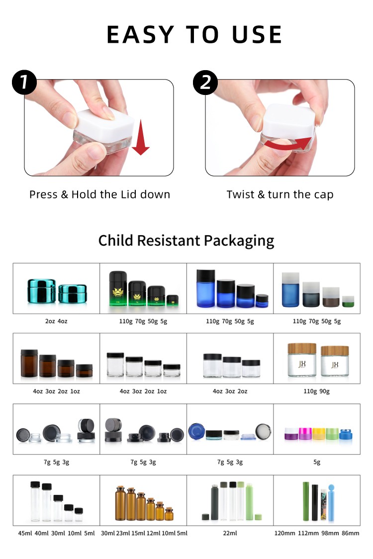 9g child proof glass small jar