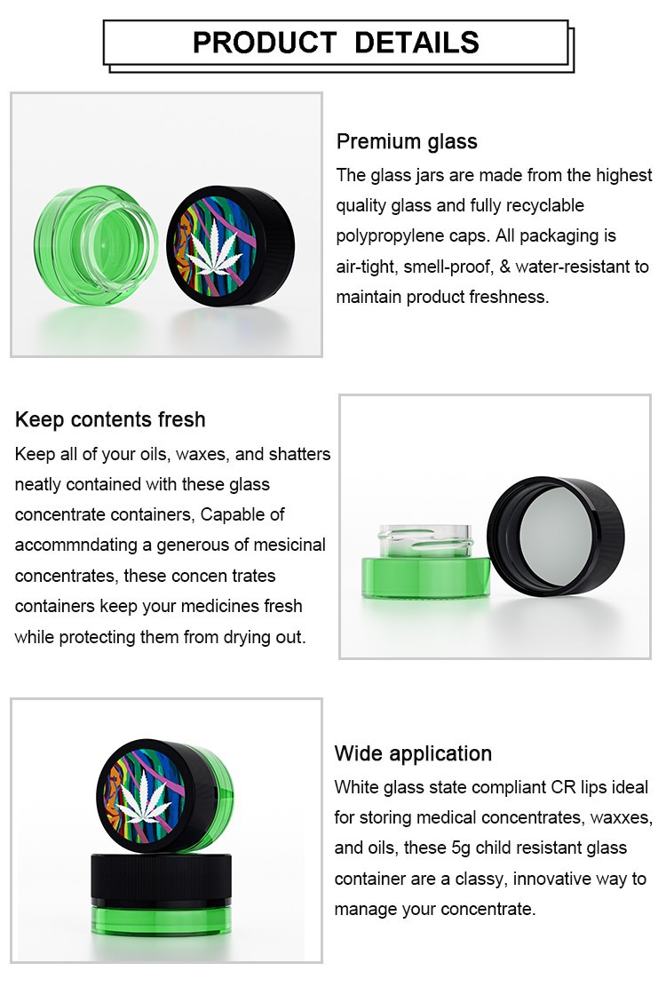 5g green glass childprof jar 5g green glass childprof jar