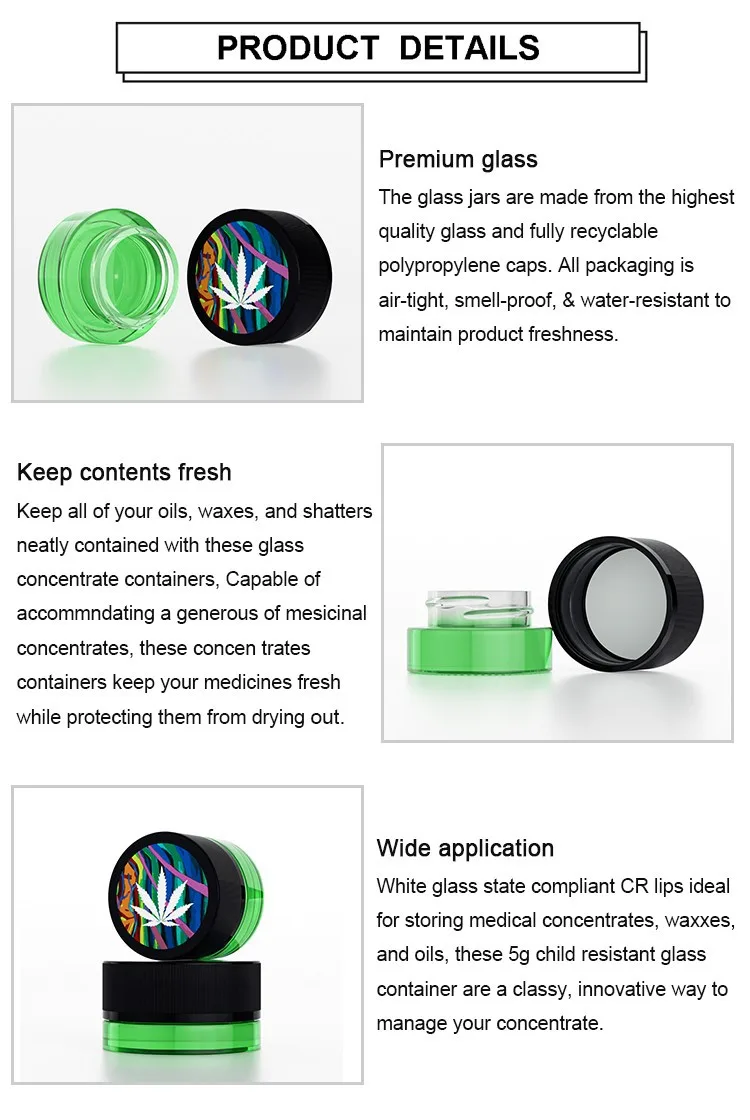 5g green glass childprof jar 5g green glass childprof jar