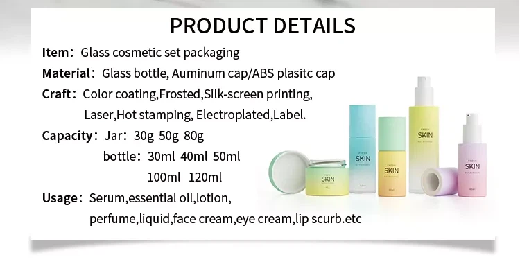 glass cosmetic set bottle containers