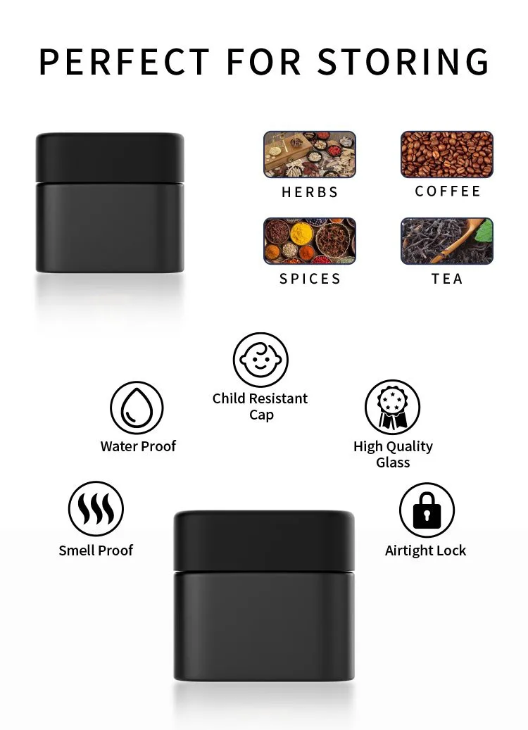 square glass cannabis jar