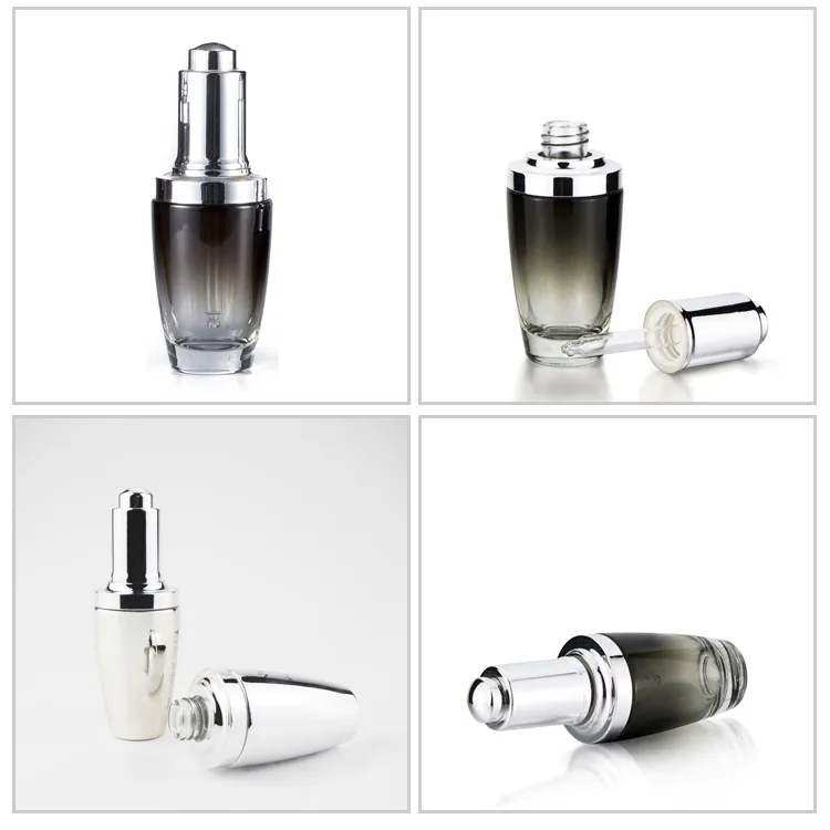 black cosmetic glass bottle with dropper