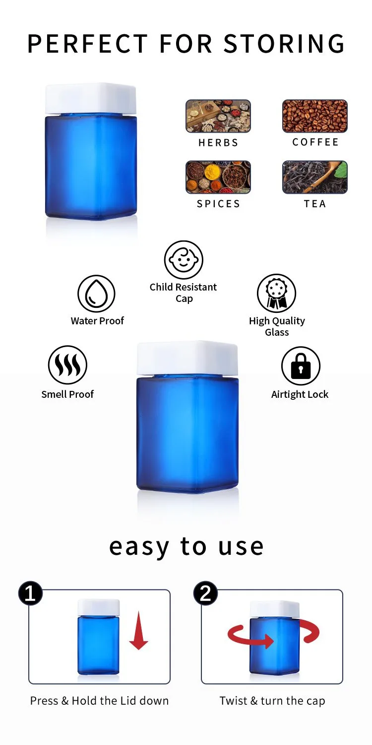 square child resistant glass jar