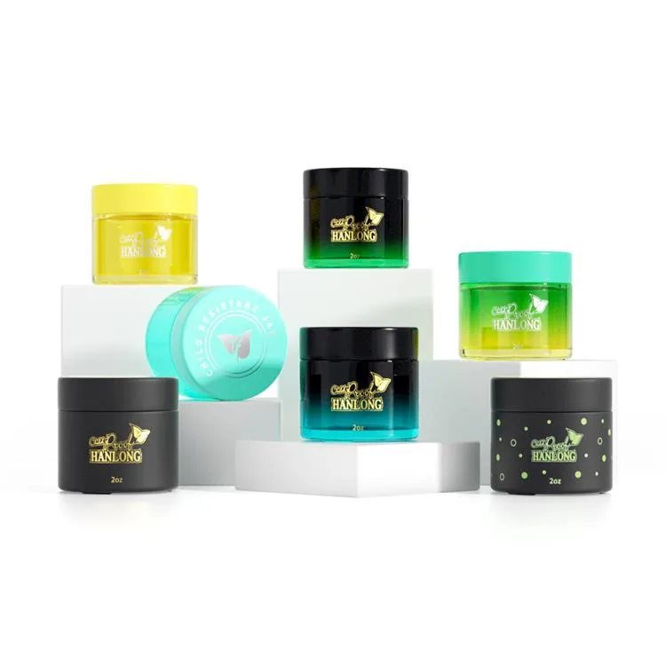 child resistant colored glass jar