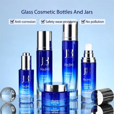 blue glass cosmetic bottle
