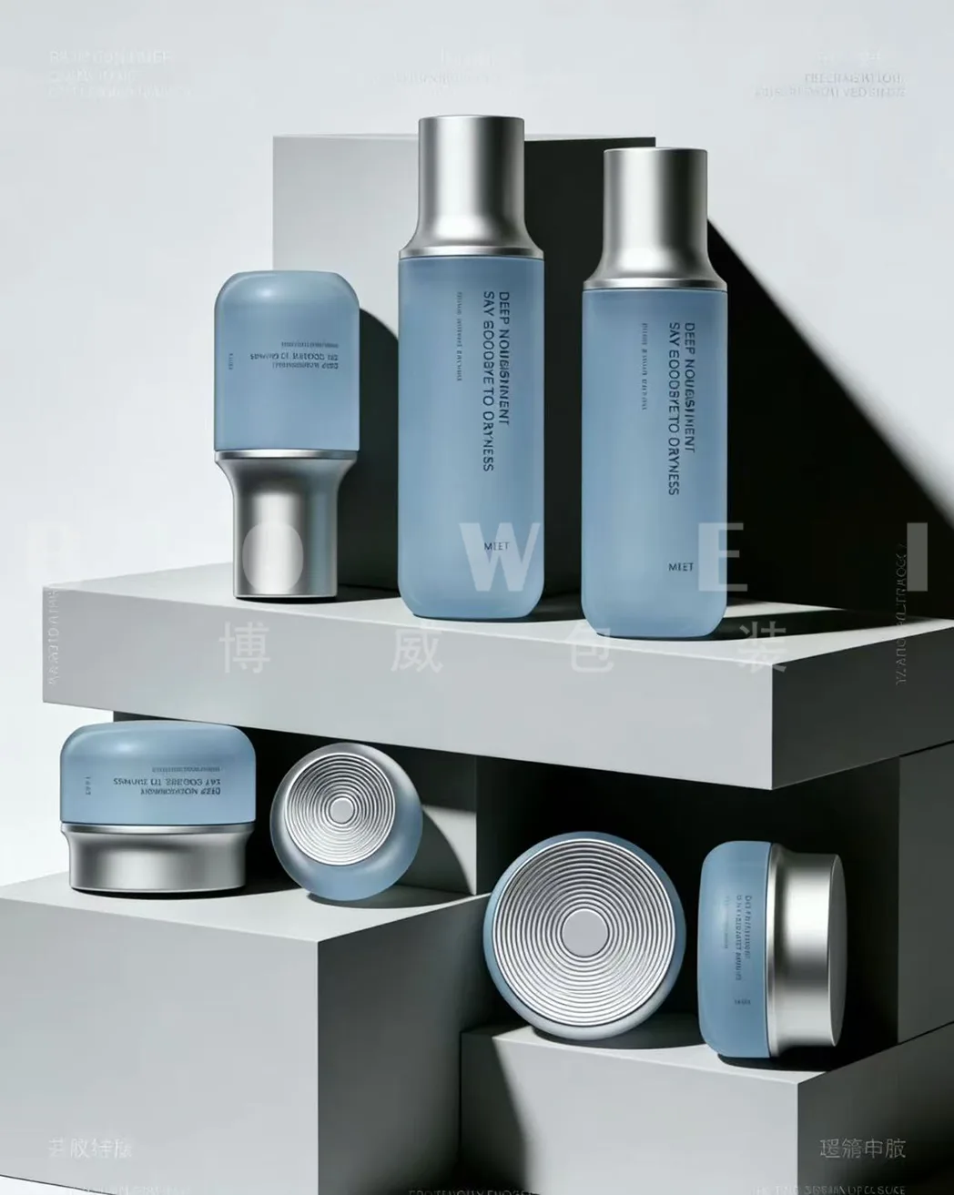 Luxury Matching Skincare Glass Bottle Set | Toner Lotion Serum Cream Jars, Custom Spray‑Color Frosted Clear OEM ODM Cosmetic Packaging