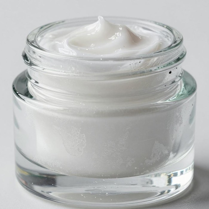 Efflorescence on the face cream jar Efflorescence on the face cream jar