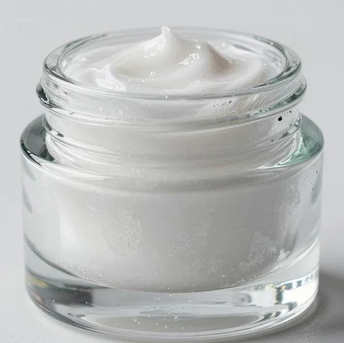 Efflorescence on the face cream jar Efflorescence on the face cream jar