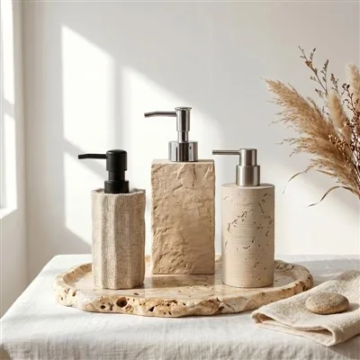High-end Hotel Amenity Packaging (shampoo, Body Wash, And Conditioner Bottles) Made Of Stone-effect Material. price