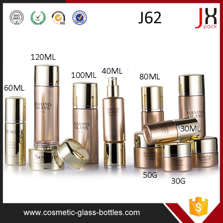 Luxurious UV Aluminum 15ml 30ml 50ml 60ml 80ml 100ml 120ml Glass Material Cosmetic Bottle Packing Package Sets For Skin
