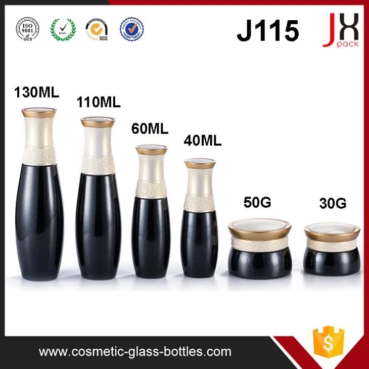 Silk Printing Glass Oil Pump Cosmetic Bottle/jar For Personal Care Oil/cream With Aluminum Lids