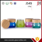 100g Cosmetic Bamboo Lid Glass Jar Face Cream Frost Glass Jar With Bamboo Lid