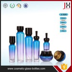 15ml 30ml 50ml Blue Cosmetic Glass Packaging Fading Color Glass Dropper Bottle And ​Toner Bottle With Black Cap