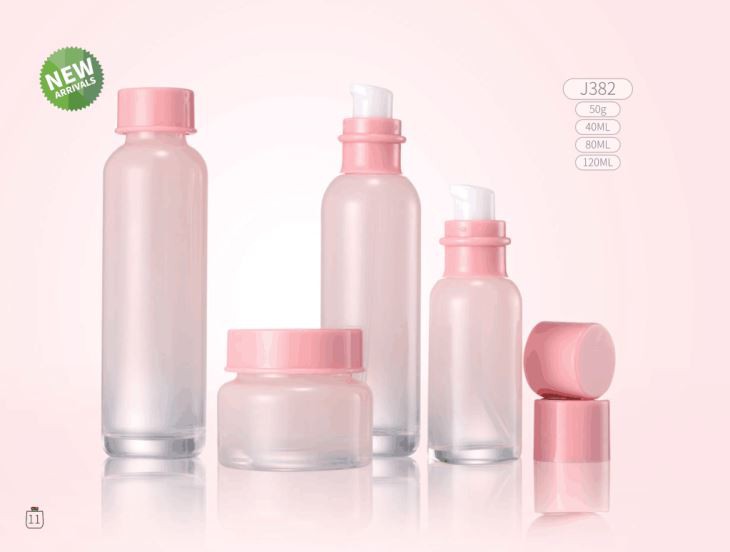 Pink Cosmetic Glass Lotion Pump Bottle 40ml 80ml 120ml