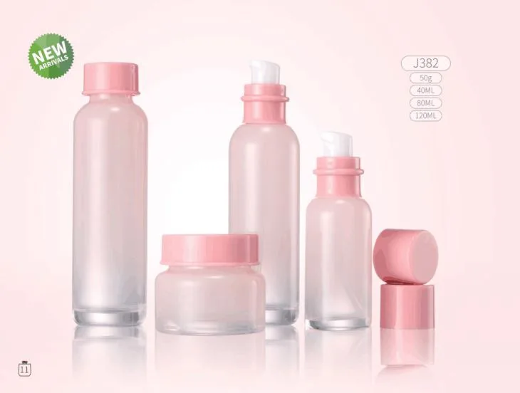 Pink Cosmetic Glass Lotion Pump Bottle 40ml 80ml 120ml