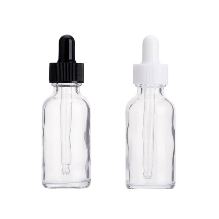 بطری شیشه ای گرد 1 OZ Clear Boston با درب قطره چکان