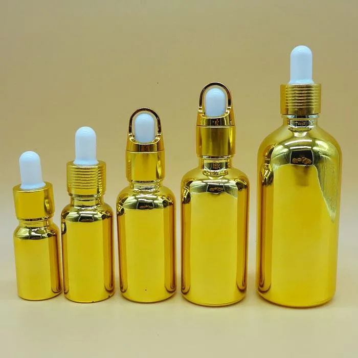10ml 20ml 30ml Electroplate Shiny Gold Bottle With Gold Dropper