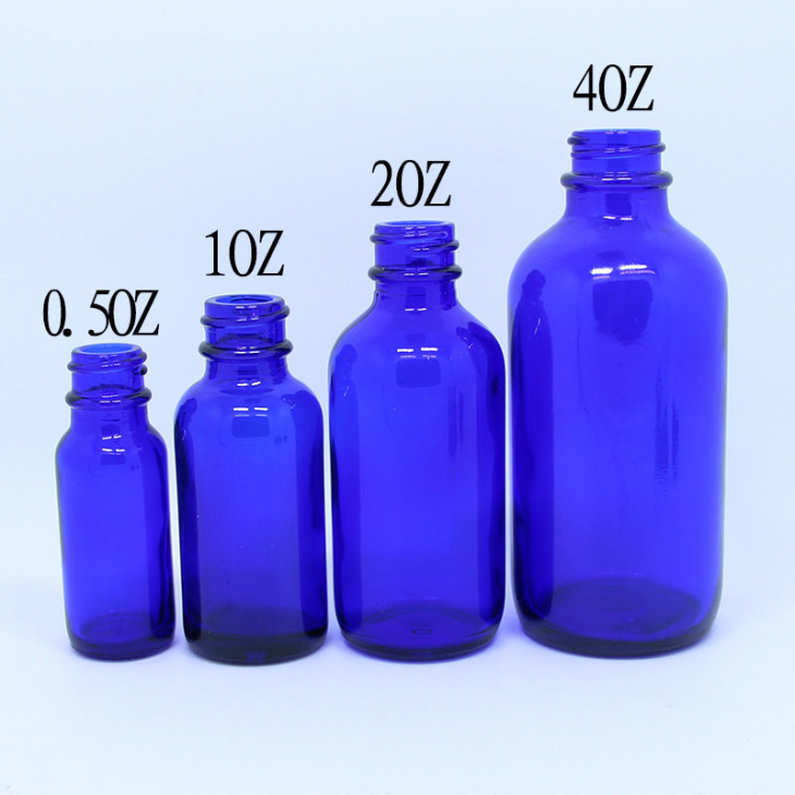 1oz 2oz 3oz 4oz Clear Blue Boston Round Glass Bottles