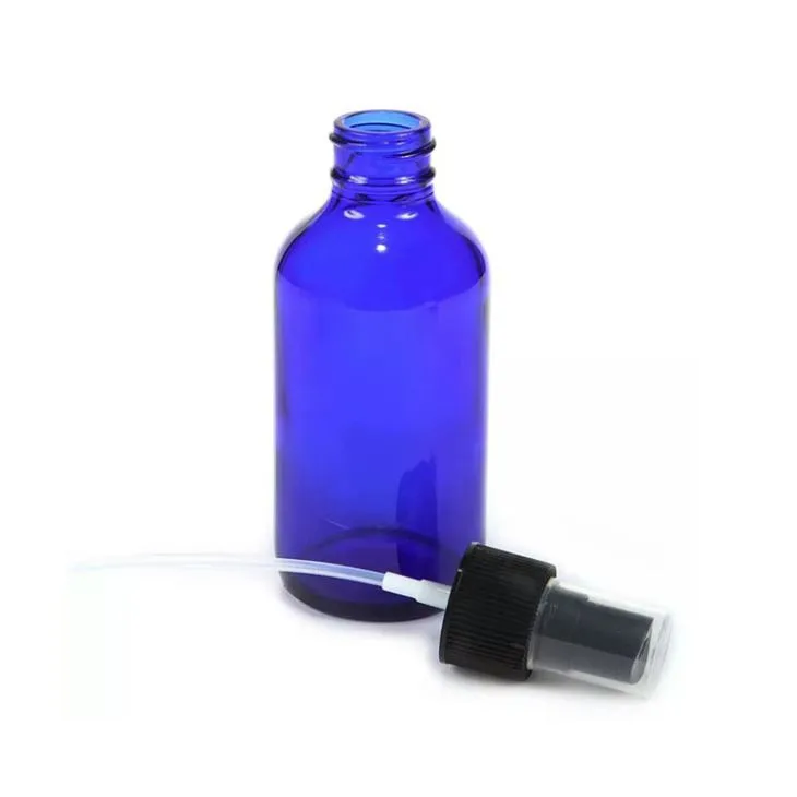 2oz Cobalt Blue Boston Round Glass Bottle With Atomizer Pump