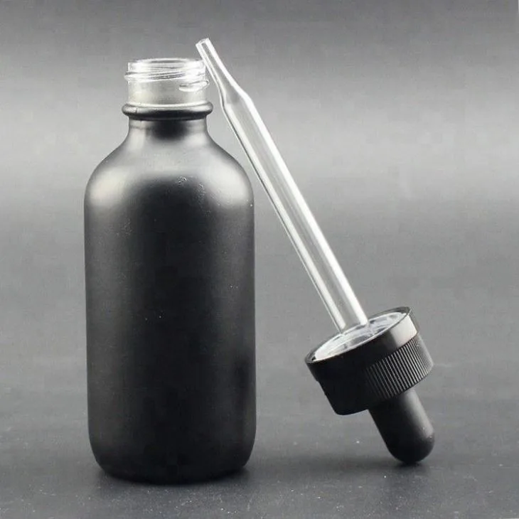 30ml 60ml Black Frosted Boston Round Glass Bottle With Dropper