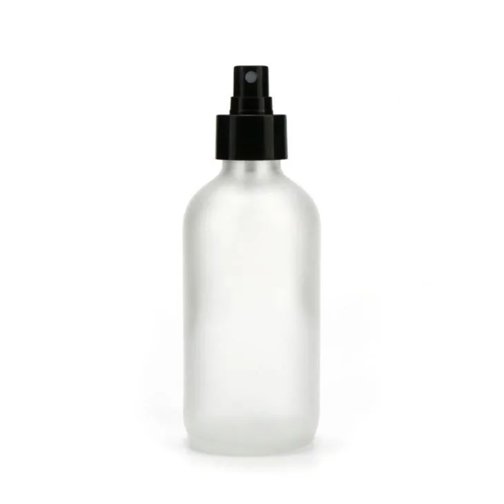 4oz Clear Frosted Boston Round Glass Bottle With Atomizer Pump