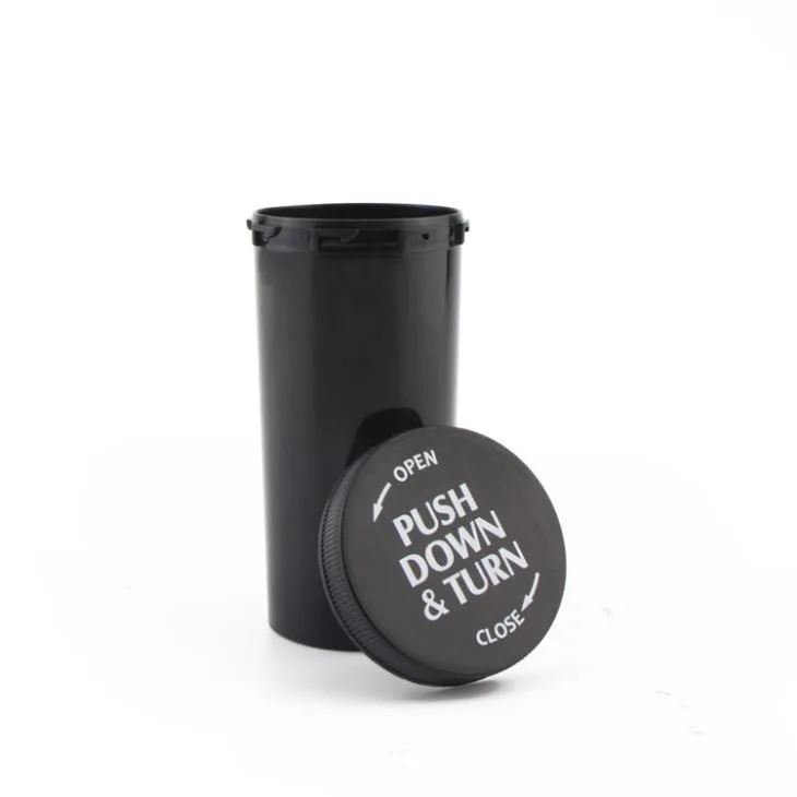 Black Push And Turn Childproof Plastic Vials