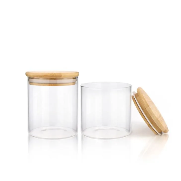 1 2 3 4 6 8 Oz Straight Side Lid Flower Glass Jars with bamboo cork