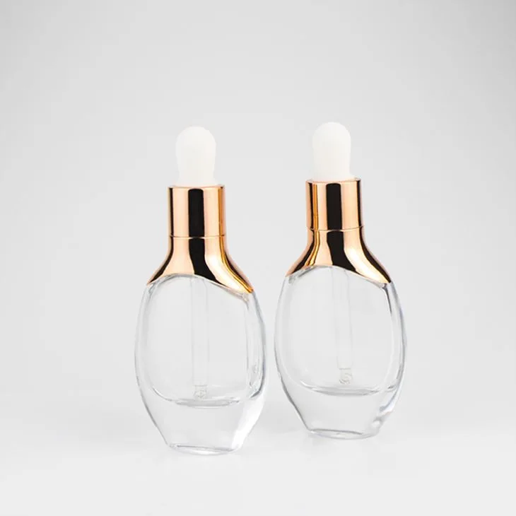Luxury Cosmetic Packaging 15ml 30ml Oval Shape Unique Glass Dropper Bottle