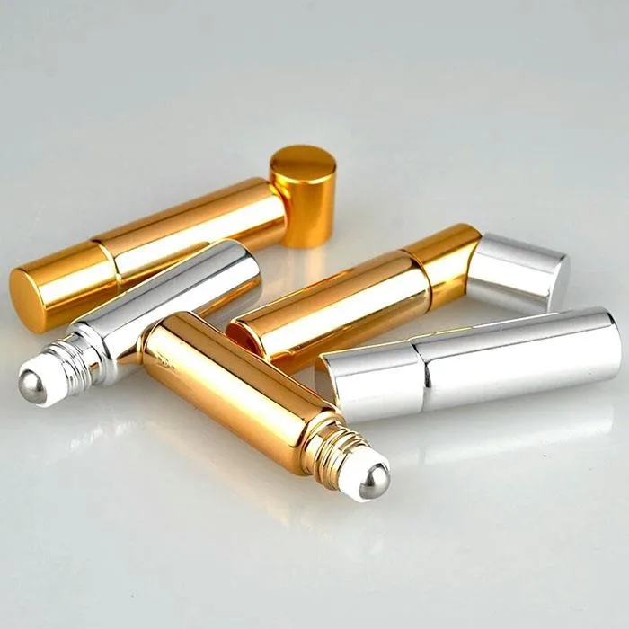 5ml 10ml 15ml Botol Kaca Mengkilap Emas Dan Perak Roll On Dengan Cap Perak