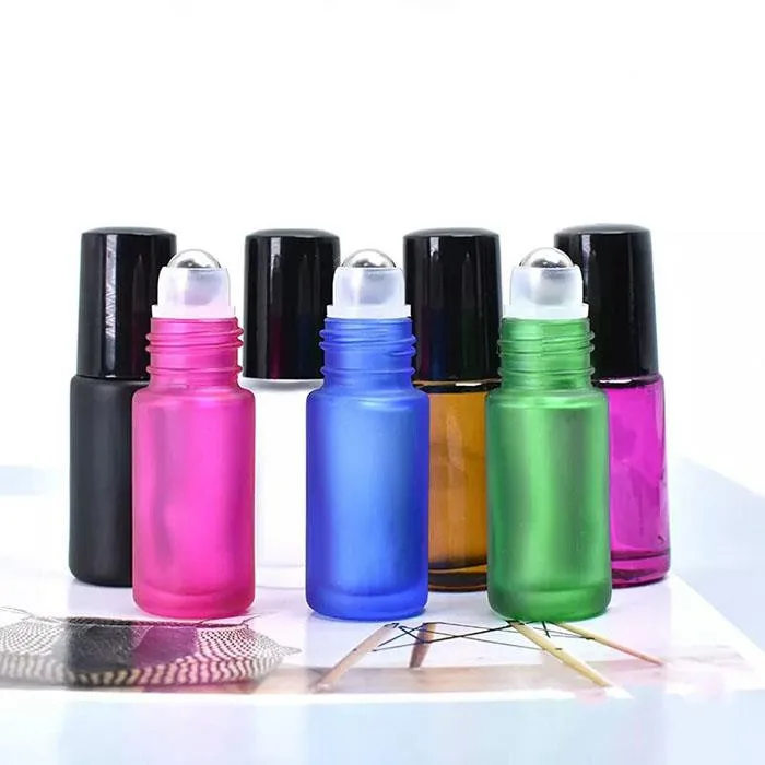 5ml 10ml botol Amber rol dengan berwarna topi