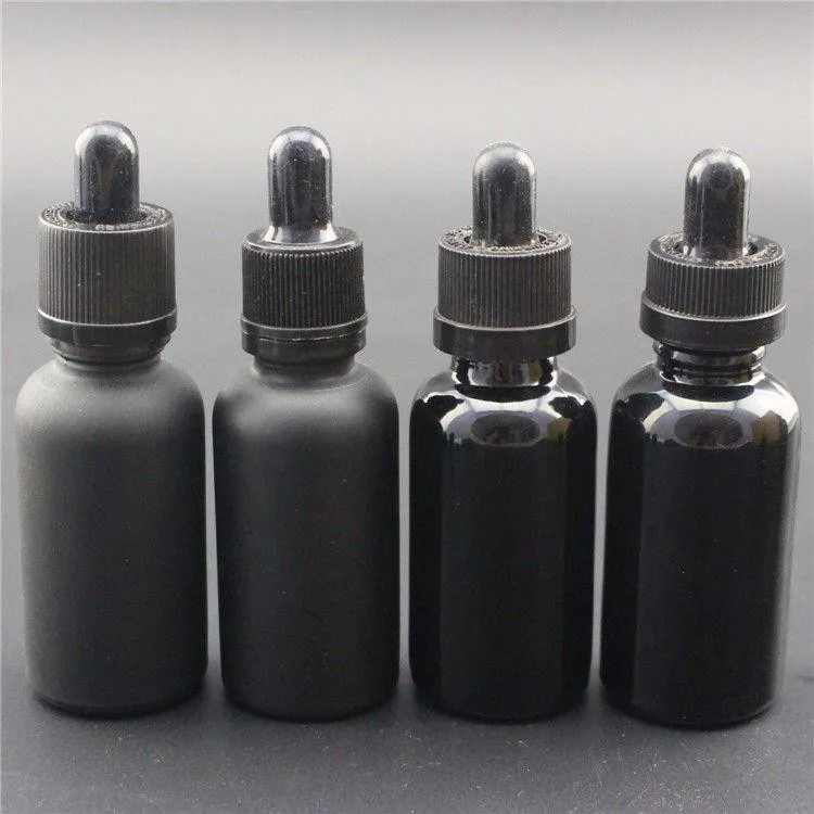 Frosted Matte Black Boston Putaran Botol Kaca Dengan Dropper
