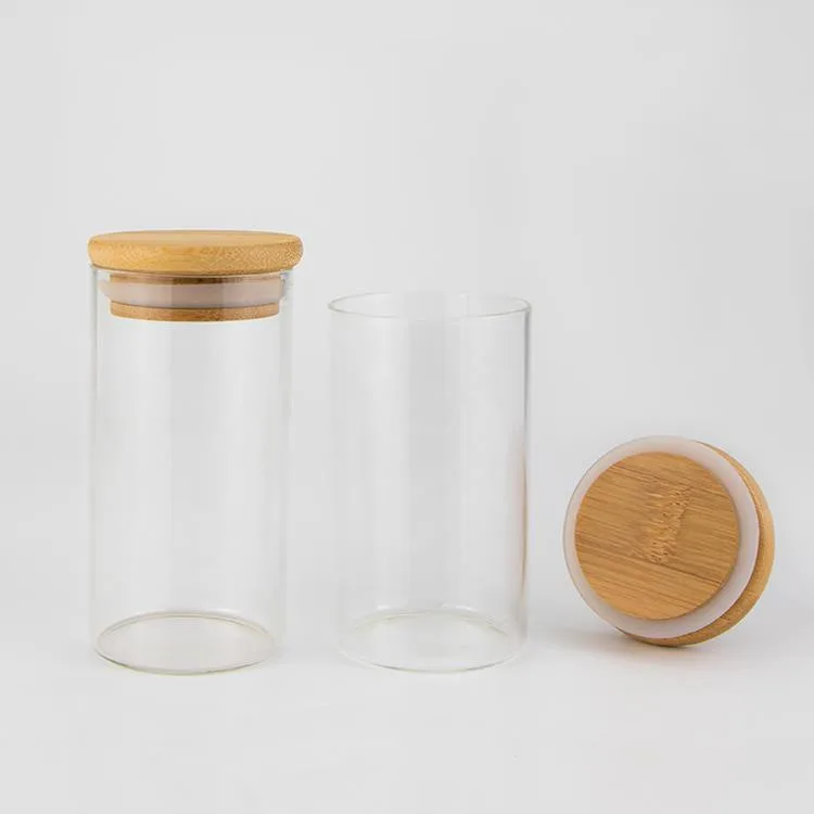 200ml 250ml 500ml 1L Glær glerkrukka með tré korkum bambus innsigluðu loki