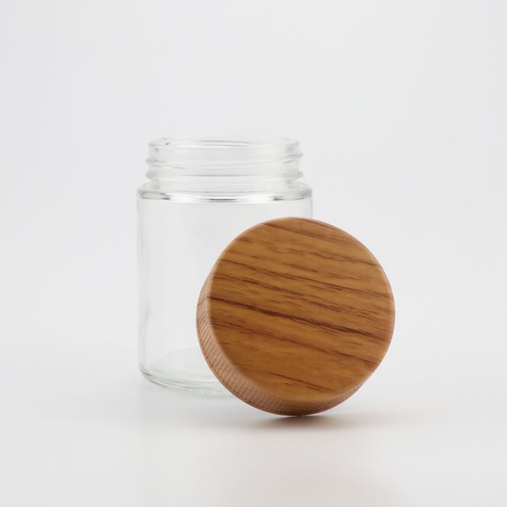 Premium Clear Child Resistant Wide Mouth Glass Jar With Wood Lid