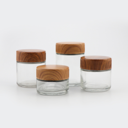 1 2 3 4 Oz Clear Cylinder Child Resistant Wood Cover Glass Jars