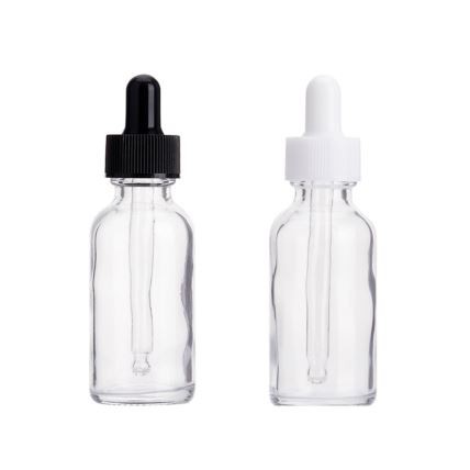 1 OZ Clear Boston Round Glass Bottle With Dropper Cap