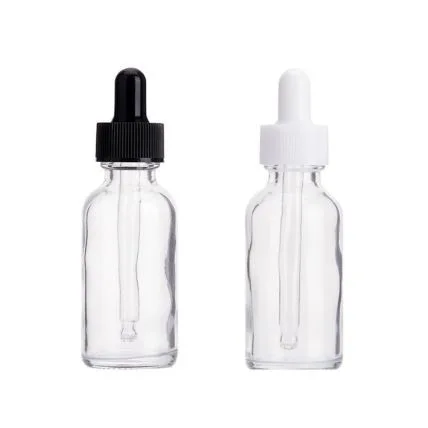 1 OZ Clear Boston Round Glass Bottle With Dropper Cap