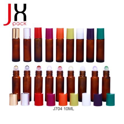 Botella de rodillo ámbar de 5 ml y 10 ml con tapa de color