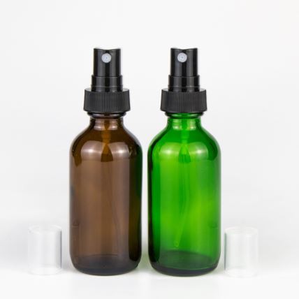 4 OZ Green Boston Round Glass Bottle With Atomizer Pump