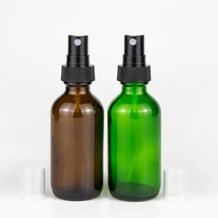 4 OZ Green Boston Round Glass Bottle With Atomizer Pump