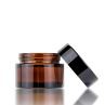 50ml Amber Cosmetic Cream Glass Jar With Black Lid