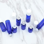 Mini Blue Glass Vial With Roller And White Cap