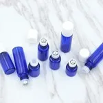Mini Blue Glass Vial With Roller And White Cap