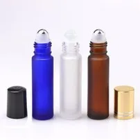 Refillable 5g10g 15g Empty Amber Eye Cream Glass Roll On Bottle For Essential Oils With Metal Roller Ball