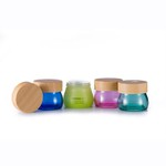 Special Design 100 G Empty Blue Face Mask Big Glass Jar Container Wooden Lid