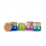 Special Design 100 G Empty Blue Face Mask Big Glass Jar Container Wooden Lid