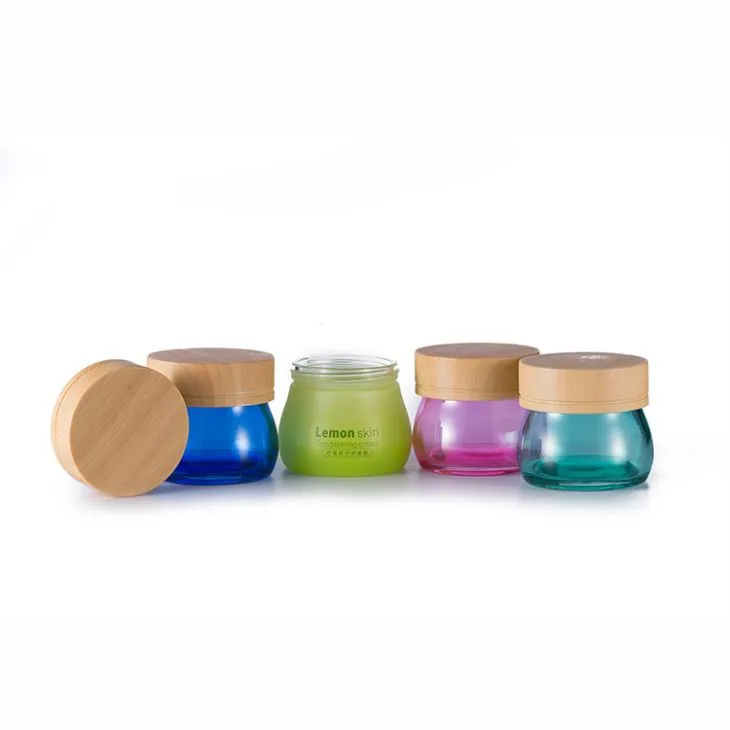 Special Design 100 G Empty Blue Face Mask Big Glass Jar Container Wooden Lid