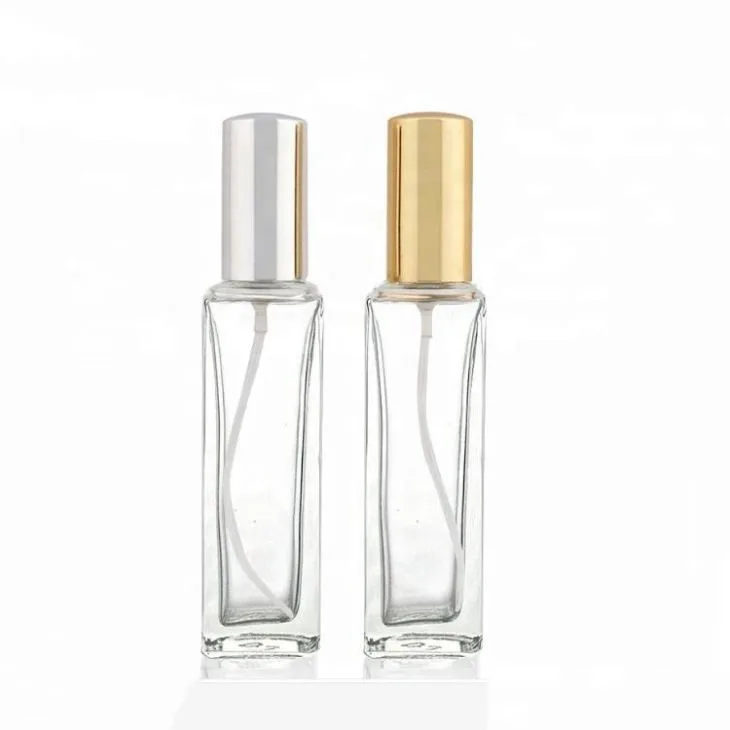 Square Clear 10ml 15ml 30ml Glass Perfume Bottle With Spray Gold And Sliver Cap