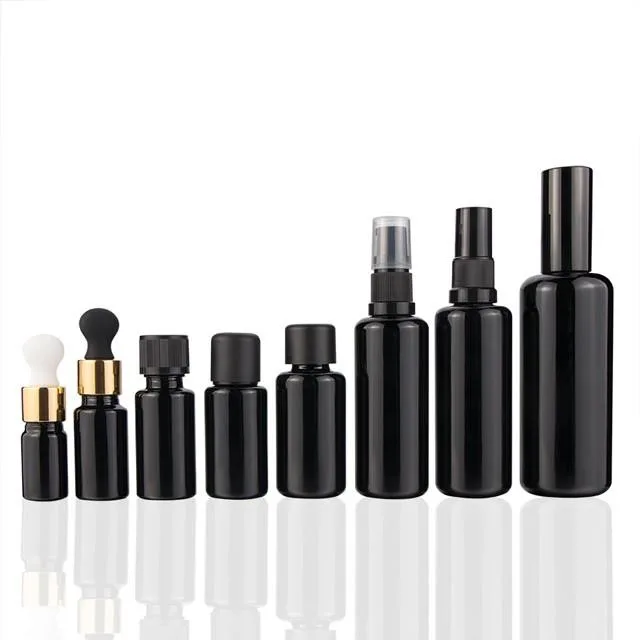 30ml (1 Fl Oz) Black Ultraviolet Glass Essential Oil Bottle With Dropper Cap