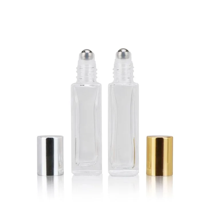 Gold And Silver 10ml Square Glass Roll On Bottle